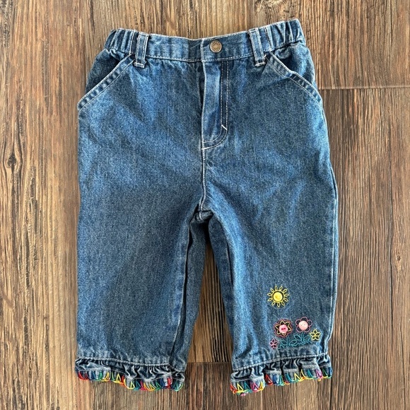 Sesame Street Other - Vtg 2002 Sesame Street Jeans Size 6/9 Months Blue Rainbow Thread Hems Flowers